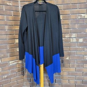 Victor Alfaro black and blue color blocked drape front open wool cardigan